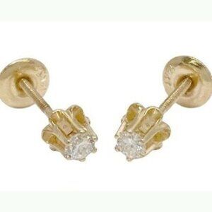 14K Yellow Gold Diamond Buttercup Stud Earrings 3mm